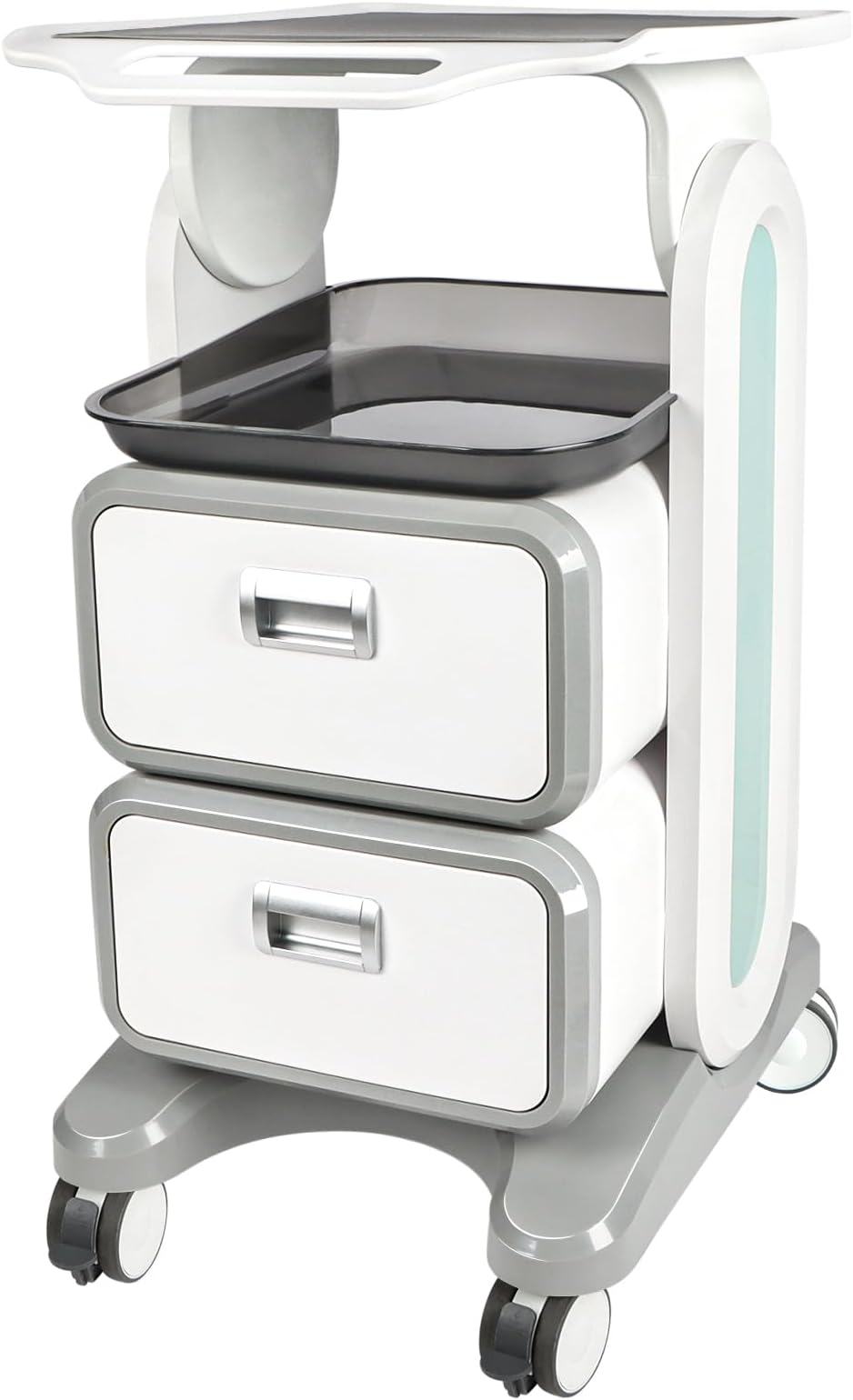 EBANKU Medical Cart with Wheels, Professional Ultrasound Cart with 2 Drawers Portable Rolling Med Carts Equipped with Non-Slip Pads Tray for Clinic Spa Office Bedroom