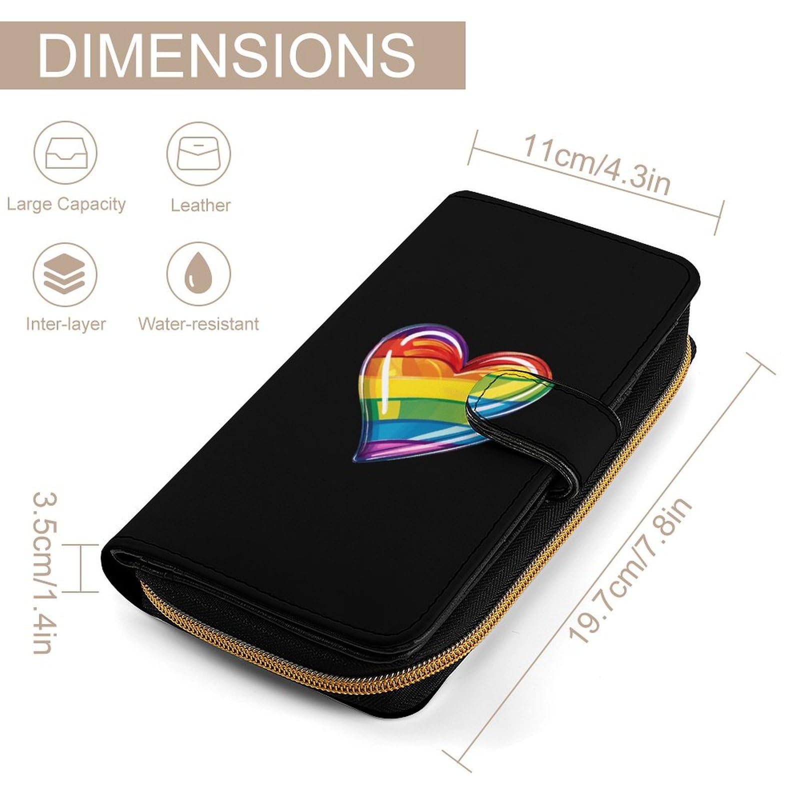 Rainbow LGBT Prideful Flag Heart Leather Long Pouch Wallet for Men And Women Large Capacity Clutch Cash Wallet with Zippered