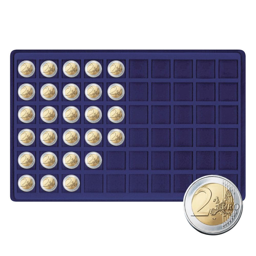LINDNER Das Original Maletín de Aluminio para Monedas con 5 tableros Azul Oscuro para 300 Monedas o cápsulas para Monedas de hasta un diámetro de 27 mm