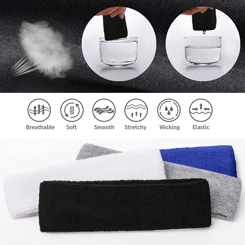 Sports Sweat Bands for Men -12 Pack Sports Headband and Wristbands, Sweatbands Colorful Cotton Sweat Band for Women ＆ Men Tennis Basketball Outdoor Athletic, Running, Gym - Image 4