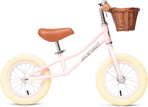 Miniatura 9 de ACEGER Bicicleta de equilibrio para niños de 12 pulgadas con canasta, sin pedales, para aprendizaje temprano, fuerza de piernas y equilibrio