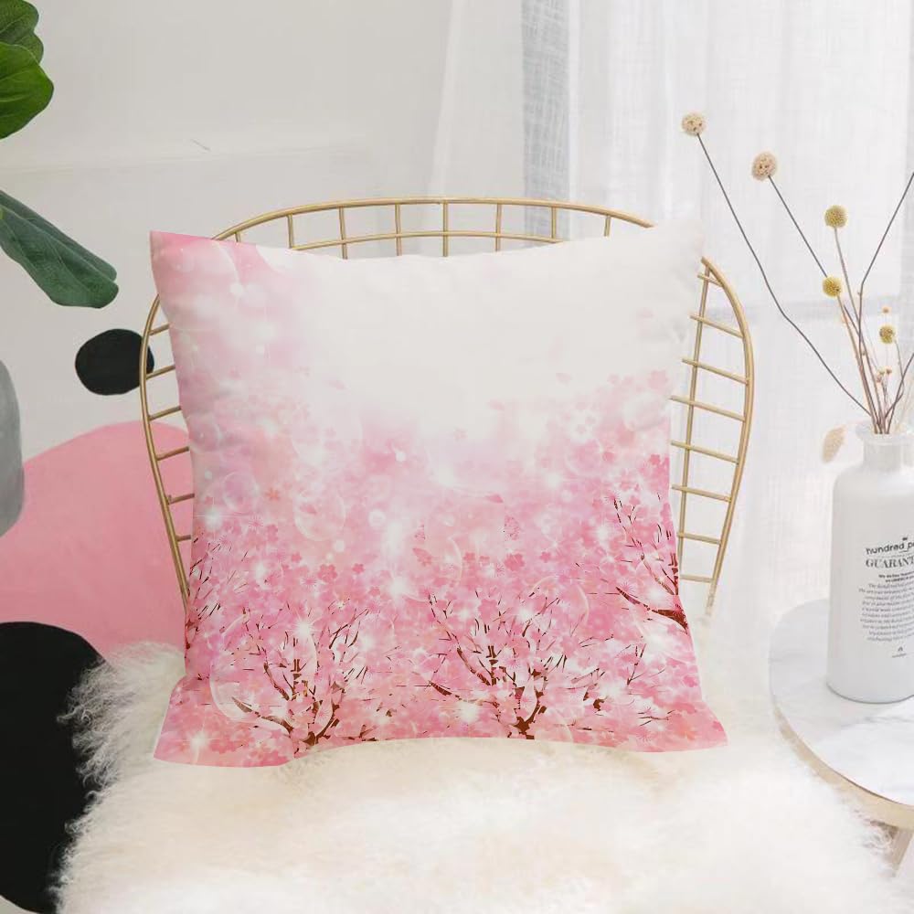 HYOSXW Cushion Cover,Throw Pillow Case Home Decorative for Living Room Bedroom Sofa Chair 16X16 Inch,Light pink, Japanese cherry blossom sakura tree with a romantic influence of As,Pillowcase 40X40cm