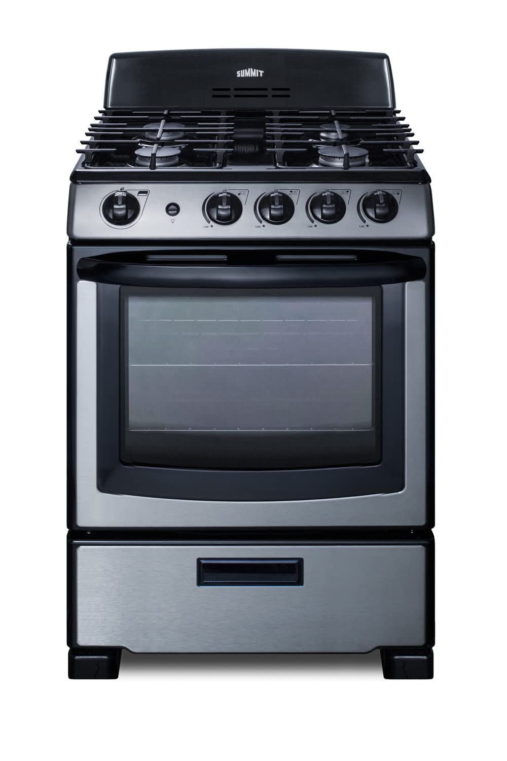 Summit 24 Inch Gas Range in Stainless Steel with Black Trim
