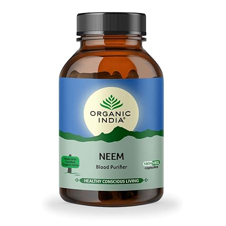 ORGANIC INDIA Neem Ayurvedic Capsules || Blood Purifier Anti Acne || Anti Bacterial & Fungal infections || Skin Wellness || Chronic UTI - 180 Veg Capsules