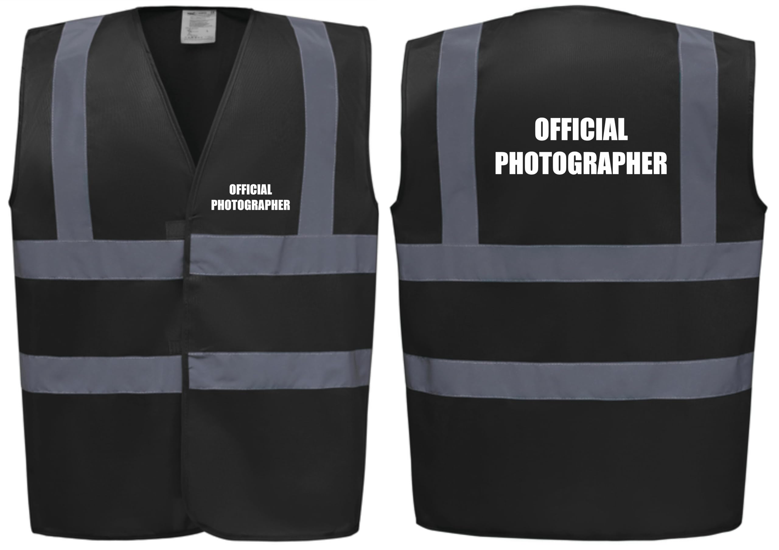 Brook Hi Vis Official Photographer Vest - Hi Vis Vest With Front and Back Print For Event Media Staff, Reflective Safety High Vis Vest Apparel Lightweight Workwear In 7 Colours (Black, S)