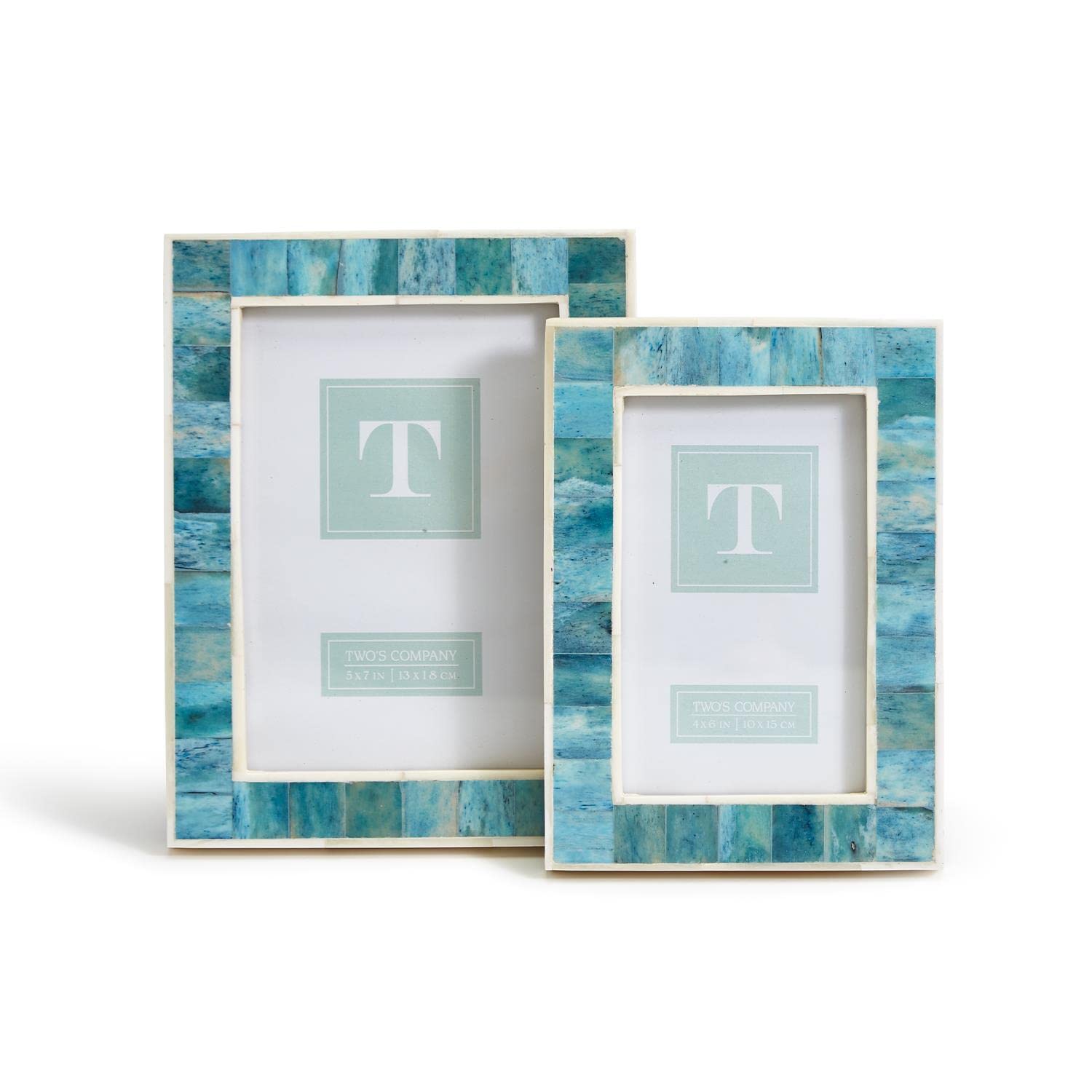Two's Company Watercolors Set of 2 Photo Frames Includes 2 Sizes: 4" x 6" and 5" x 7" (stands horizontally/vertically)