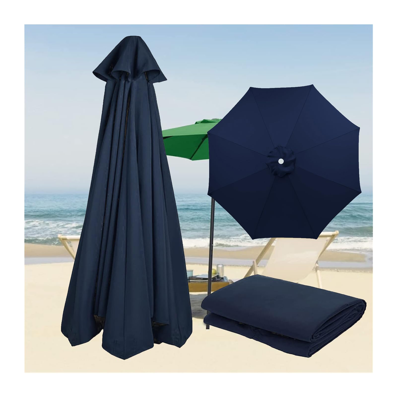 Kdqrmvv Navy Blue 3.5M Cantilever Parasol Canopy Replacement 8 Ribs