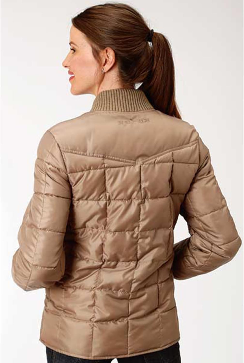 WOMENS BLACK QUILTED POLY FILLED ZIP FRONT JACKET
