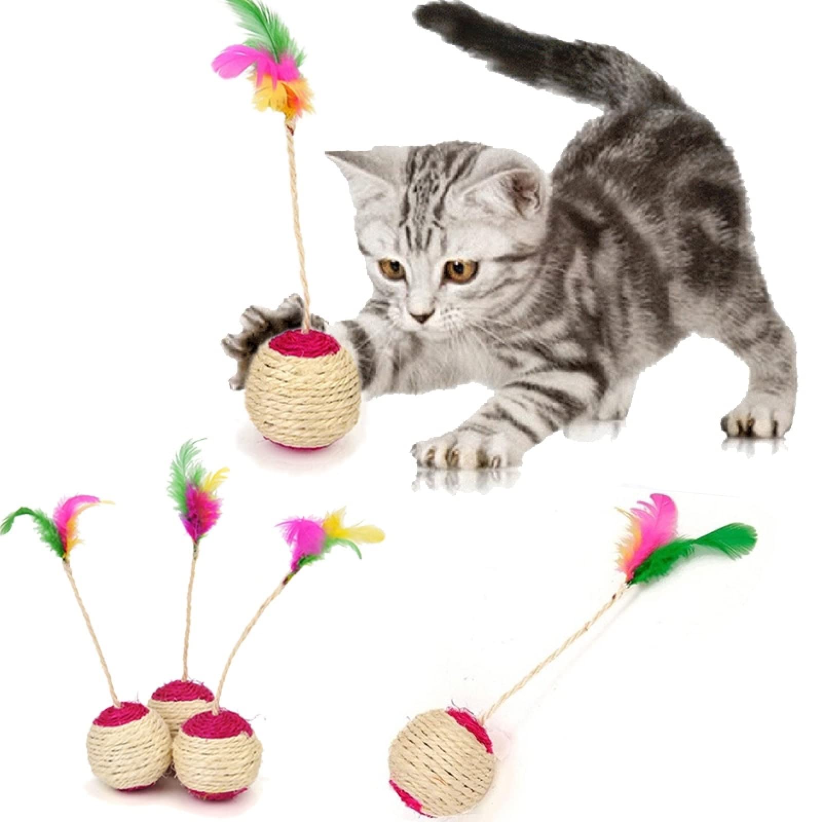 Juguetes para Gatos, Pelota rascadora de sisal for Gatos, Juguete Interactivo Entrenamiento for Gatitos, Plumas, 2 Unidades