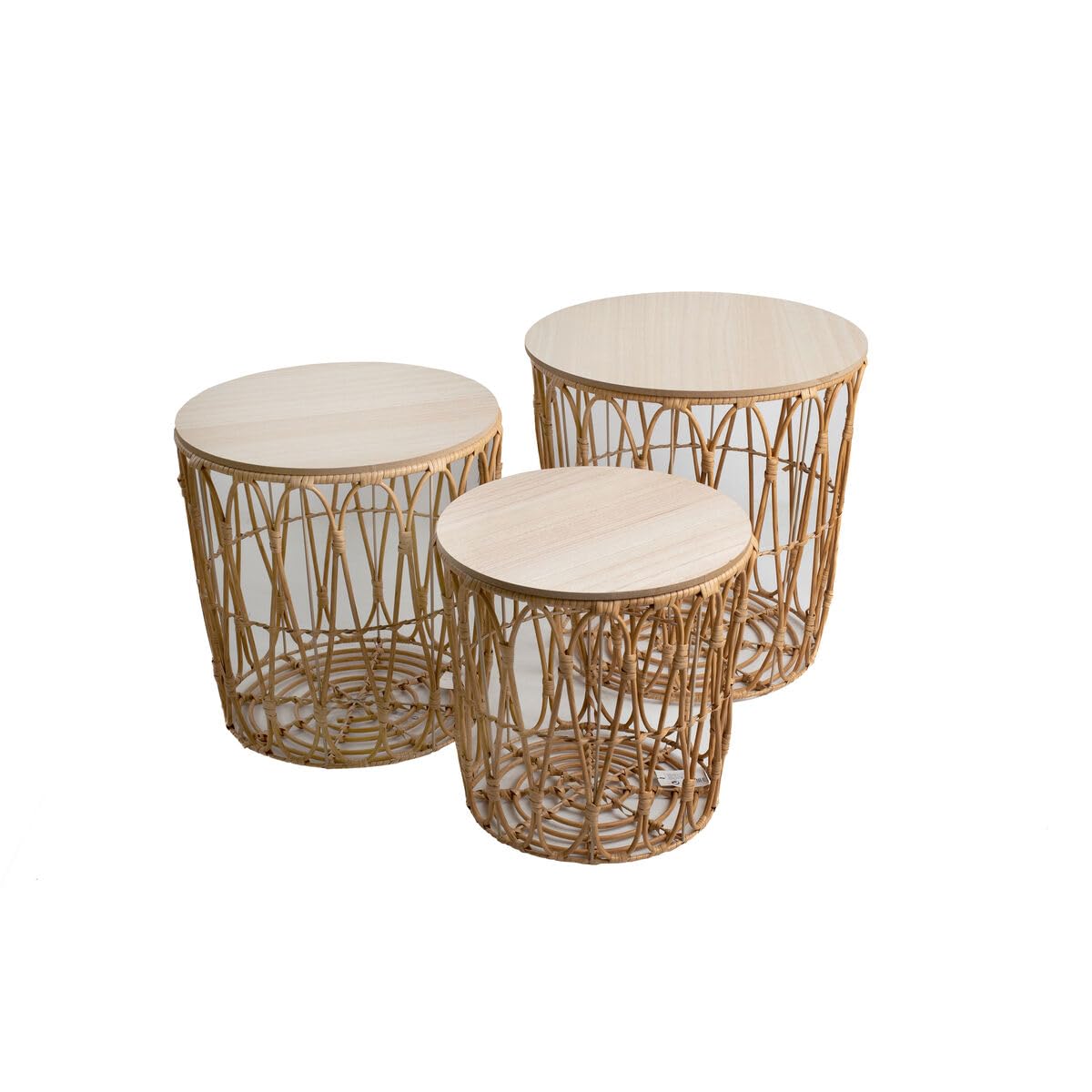 Set di tavoli in vimini naturale 3 pezzi