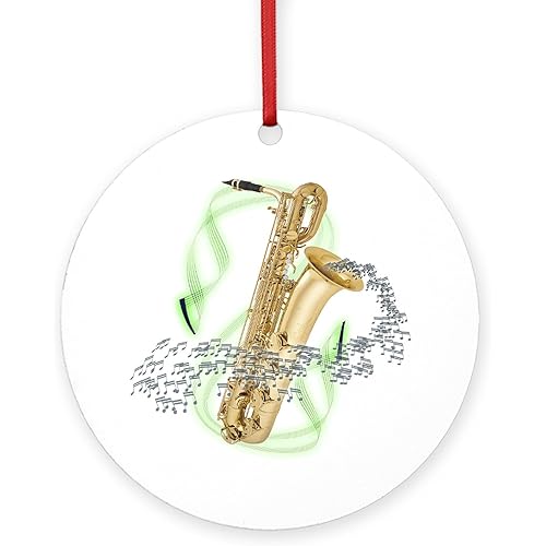 CafePress Baritone Saxophone Round 4" MDF Holiday Ornament