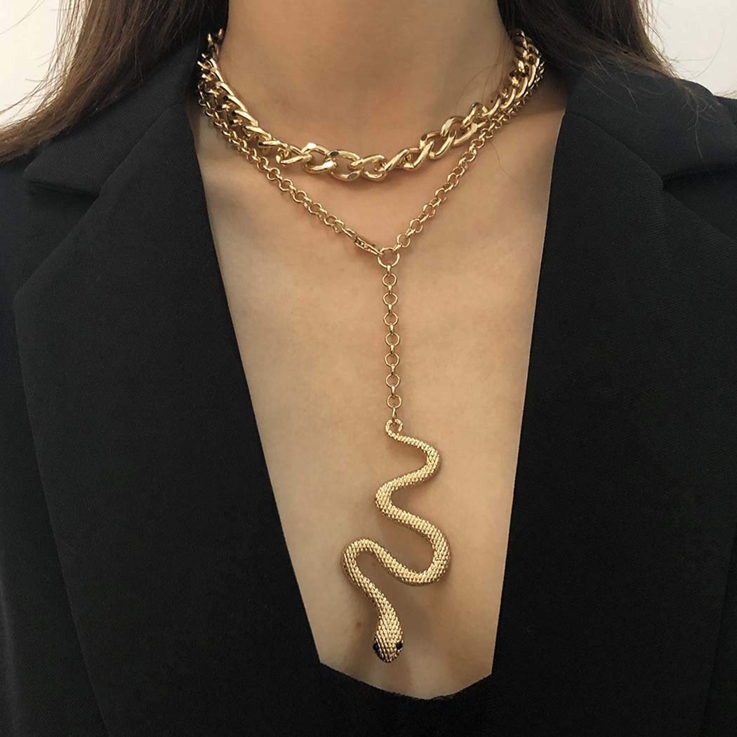SixexeyLayered Snake Pendant Necklaces Gold Chunky Necklace Chain Jewelry for Women