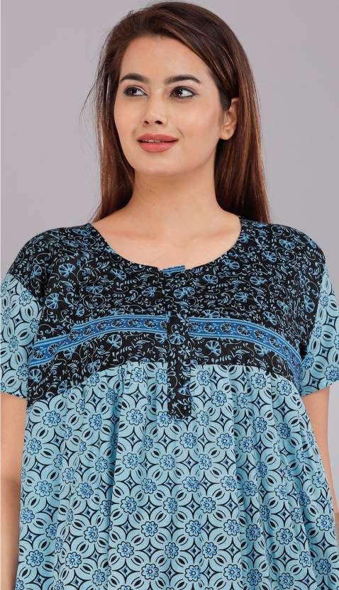 Image of Women Flower Printed Casual Wear Cotton Nighty - Gown-MFNT5014