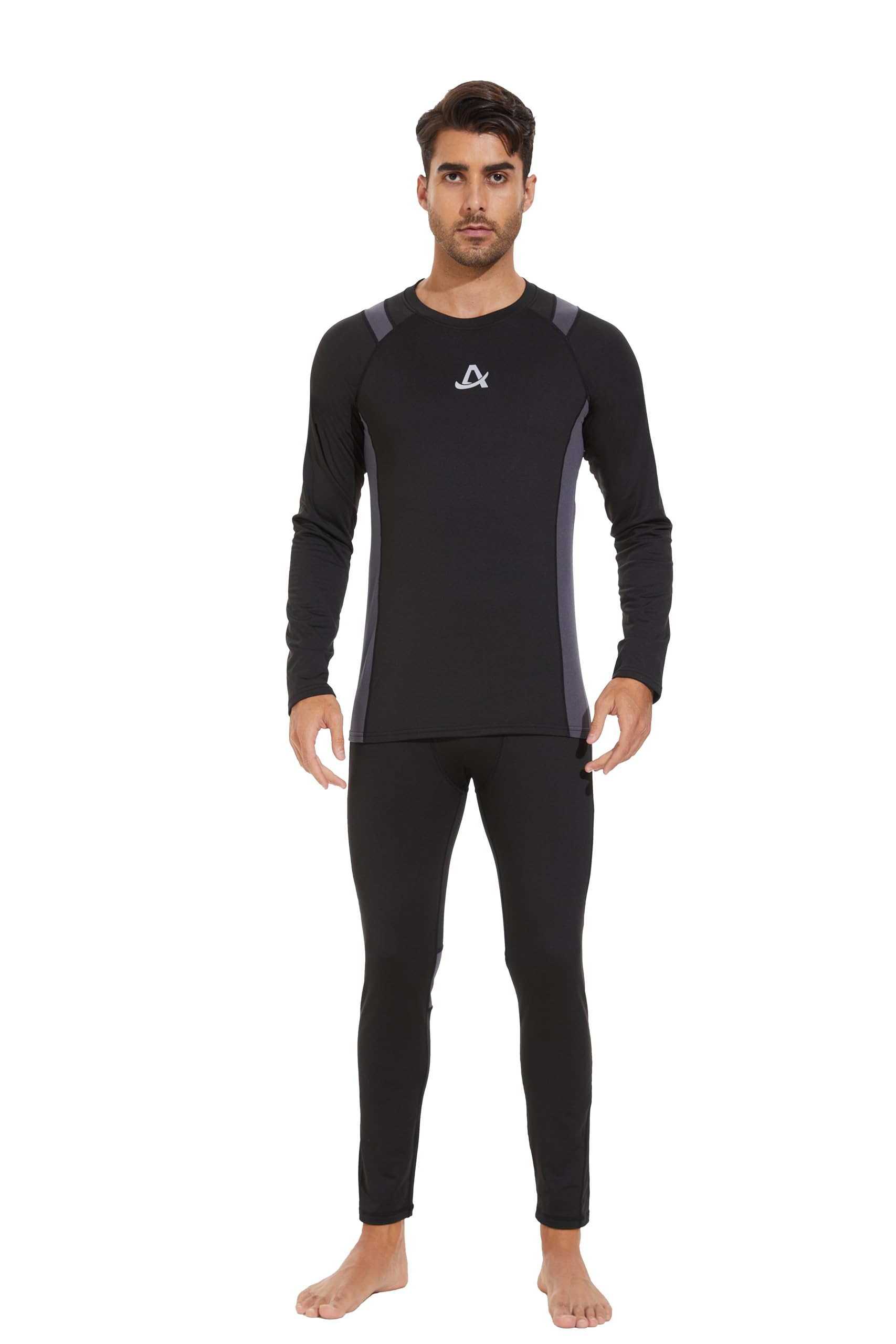 AMZSPORT Intimo Termico Uomo Set di Maglietta e Pantaloni a Compressione Asciugatura Rapida per Sci Palestra Ciclismo Calcio Corsa