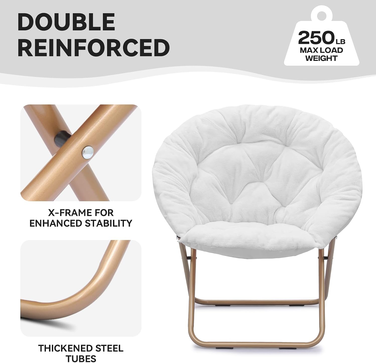 Magshion Saucer Chair for Adults, Comfy Living Room Lounge Chair for Bedroom Corner, Dorm, Apartment, Faux Fur Fluffy Circle Accent Seat with Thick Padded & Folding Metal Frame (White, Set of 2)