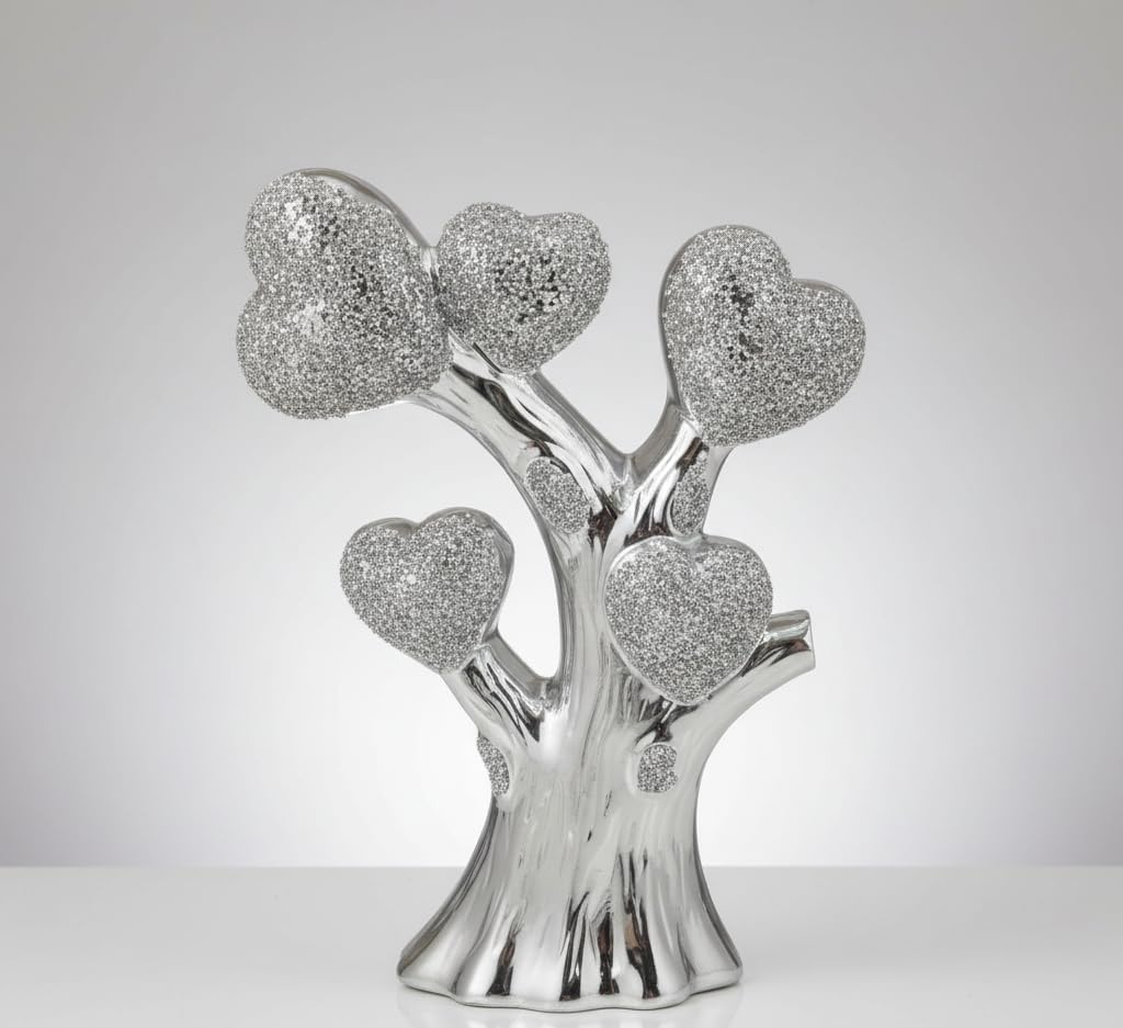 Bargain Brooz Silver Heart Tree Crushed Jewel Ornament – Romany Diamante Sparkle Shelf Sitter | Bling Decorative Figurine For Home, Wedding, Bb-69