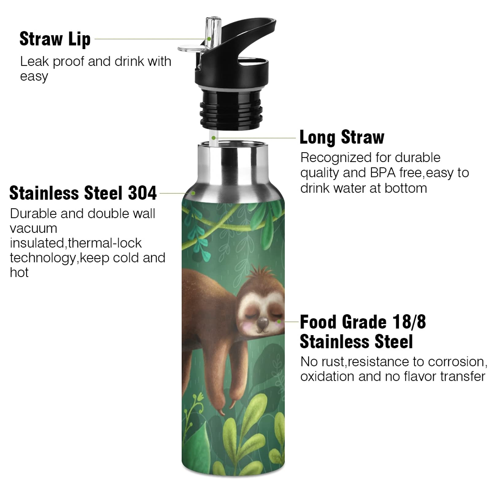 Vnurnrn Borraccia Termica 600ml Acciaio Inox Koala E Bradipo Per Bambini, Isolata 12h Caldo 24h Freddo