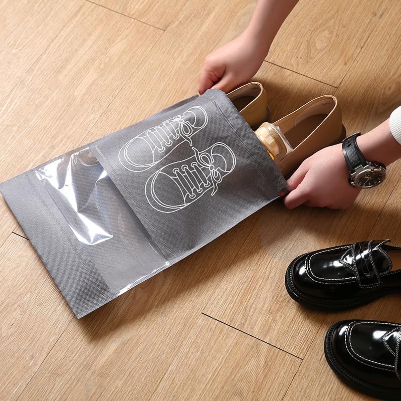 5 Pack Shoe Storage Bags with Transparent Window, Drawstring Closure, Space-Saving Design, Ideal For Travel & Home Organization Bags, Dark Gray4