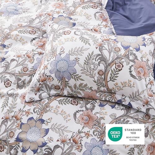 Image of Bedsure Duvet Cover King Size - Reversible Blue Floral Duvet Cover Set with Zipper Closure, 3 Pieces Blossom Patterned Bedding Set with 8 Corner Ties and 2 Pillow Shams 20 inchx36 inch