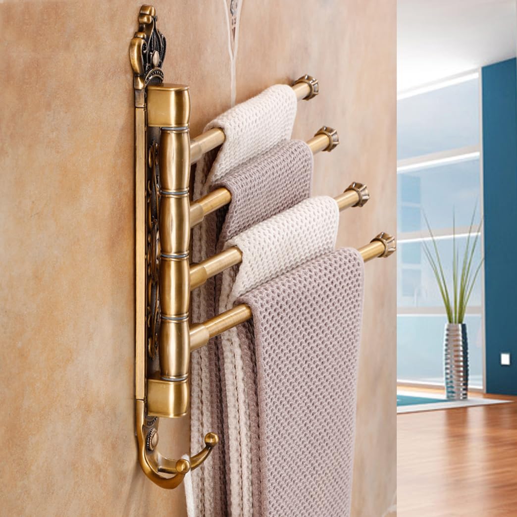 Estilo Retro Toallero Giratorio para Baño, Barra De Toalla De Acero Inoxidable De 4 Brazos, Soporte De Toalla Montado En La Pared Que Ahorra Espacio con Gancho gold-2Bar
