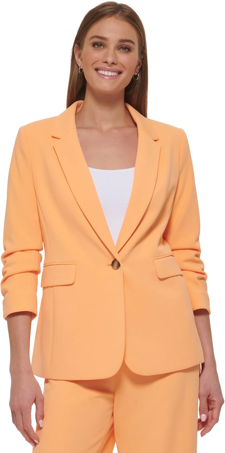 Women's Ruched-Sleeve One-Button Blazer Melon 12