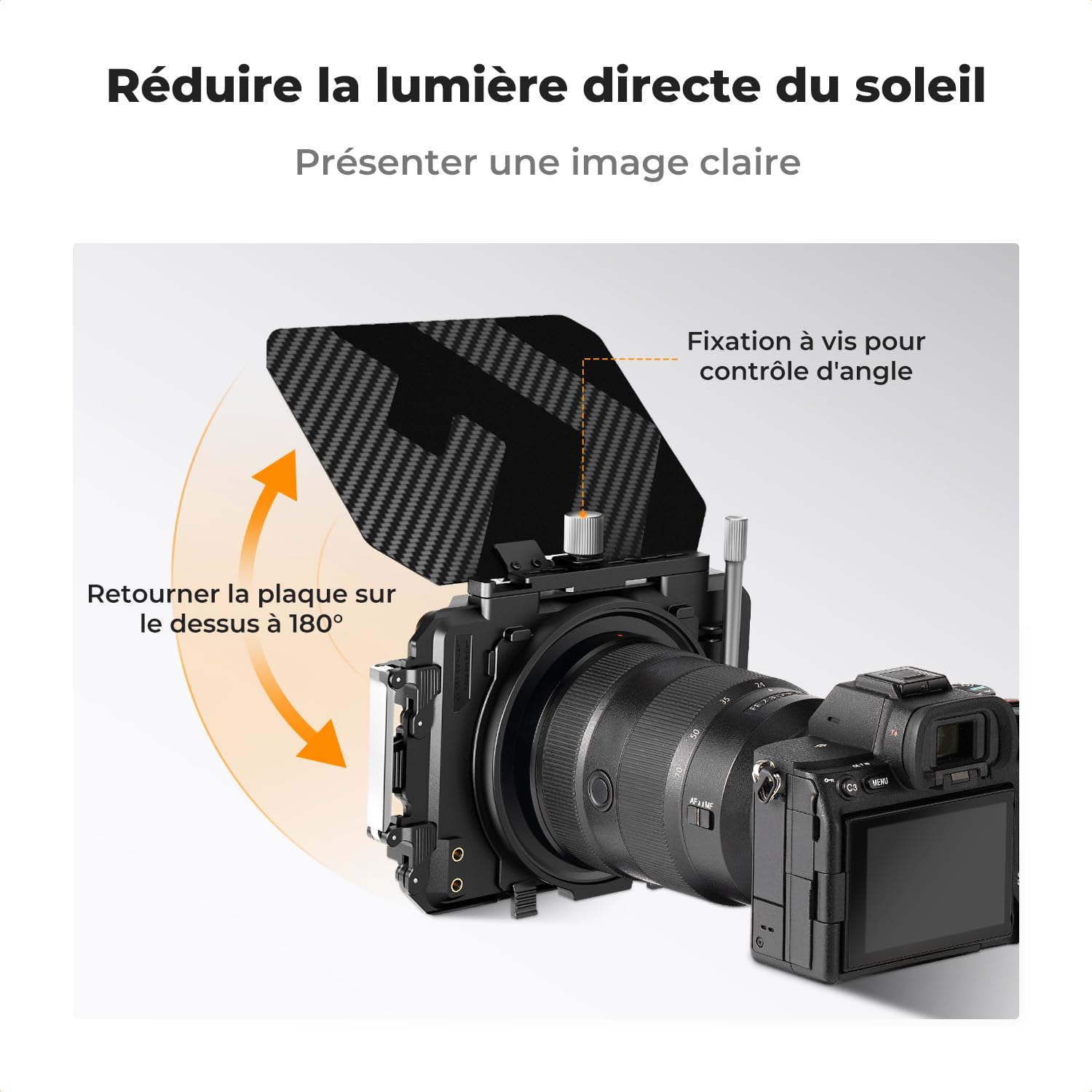 K&F CONCEPT Matte Box et Filtre Carré ND4 ND32 avec 2 Cadre et 5 Adaptateur | Kit,5 Bagues 67/72/77/82/95mm,Solide,HD,Nano-revêtement,Étanche,Verre optique,Résistant à l’huile et aux rayure,FM703