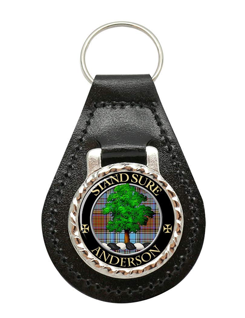 Giftshop Uk Unisex Black Leather And Silver Metal Anderson Scottish Clan Leather Key Fob