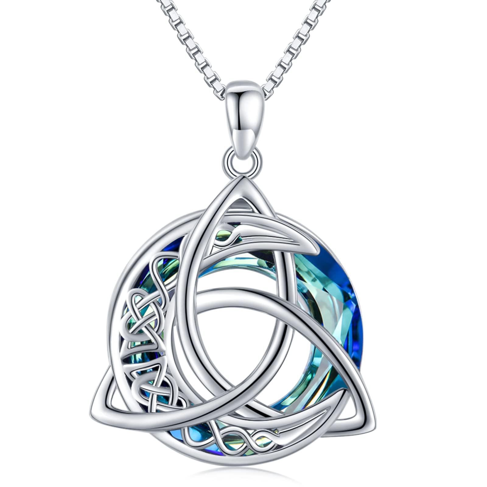 Collier Nœud Celtique En Argent Sterling 925 Avec Pierre De Lune - Pendentif Triquetra, Chaîne 45+5 Cm, Cadeau Femme - 8