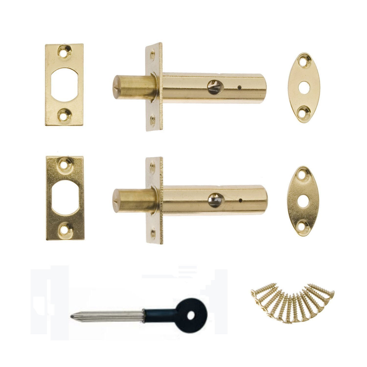 Brass Door Security Rack Bolts With Key - Twin Pack