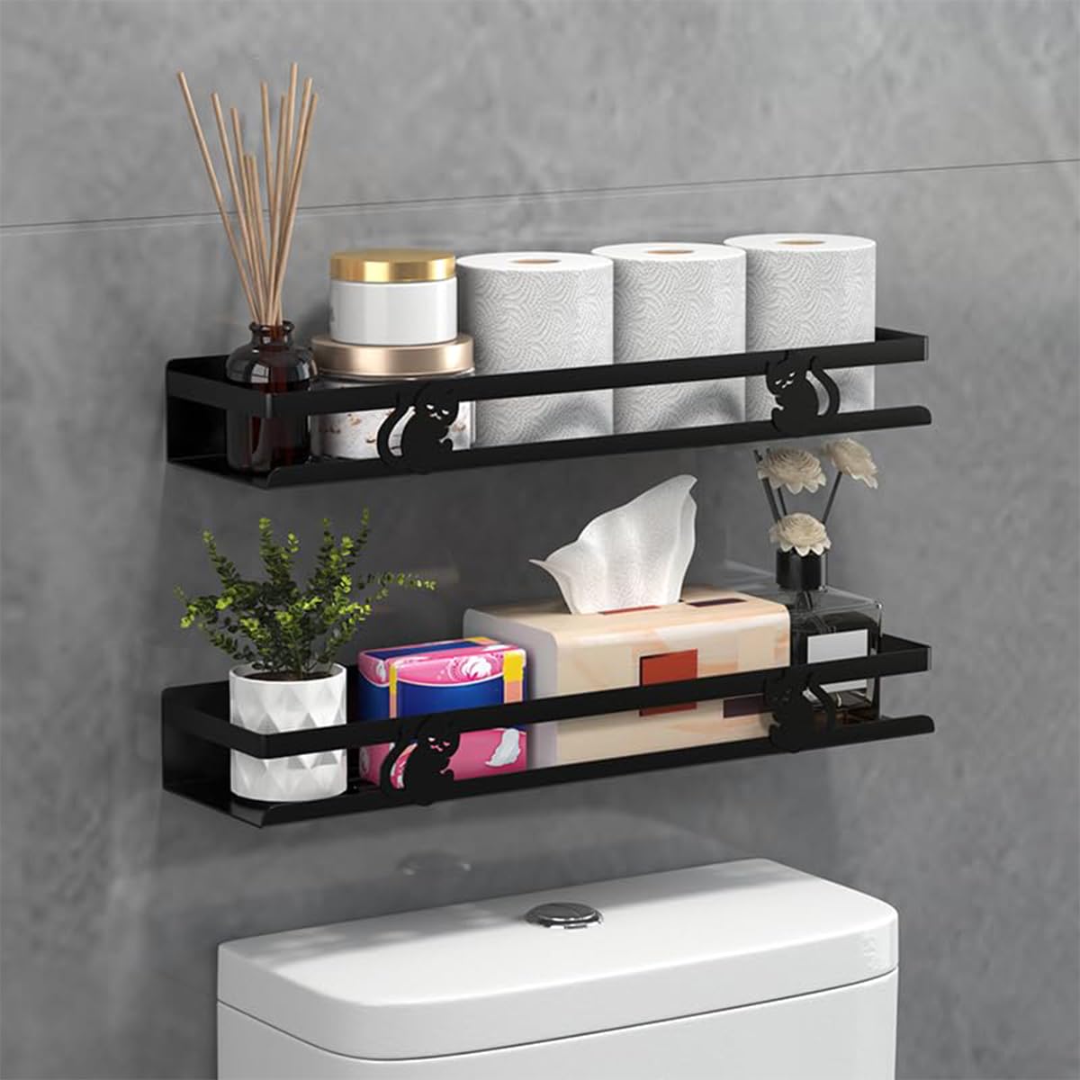 AmoiChic X-Large Shower Caddy - 2 Pack Adhesive Shower Organizer Rustproof Metal Shelves Anti-Tip Anti-Fall Bathroom Organizers and