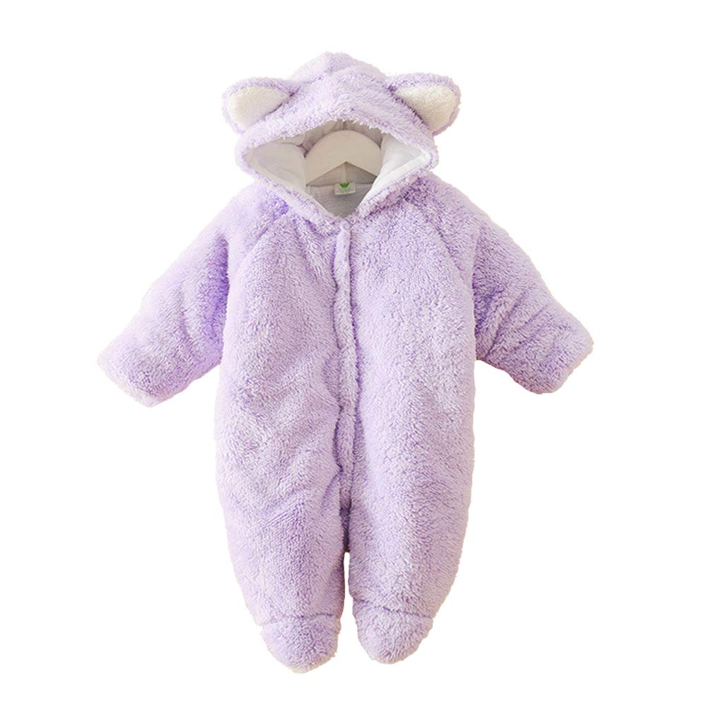 Ding-dong Baby Toddler Boy Girl Winter Bear Snowsuit Fleece Hooded Romper Jumpsuit (Purple, 12-18M)