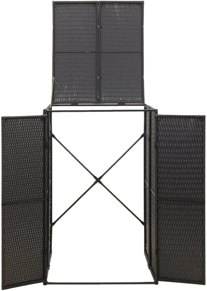 vidaXL Single Wheelie Bin Shed Black 27.6"x31.5"x46.1" Poly Rattan