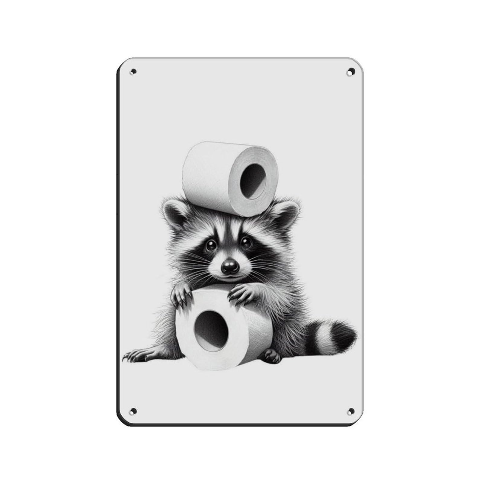 Bathroom Art, Raccoon, Toilet Paper Retro Poster Metal Tin Sign Chic Art Retro Iron Painting Bar People Cave Cafe Family Garage Poster Wall Decoration 8x12inch(20x30cm)