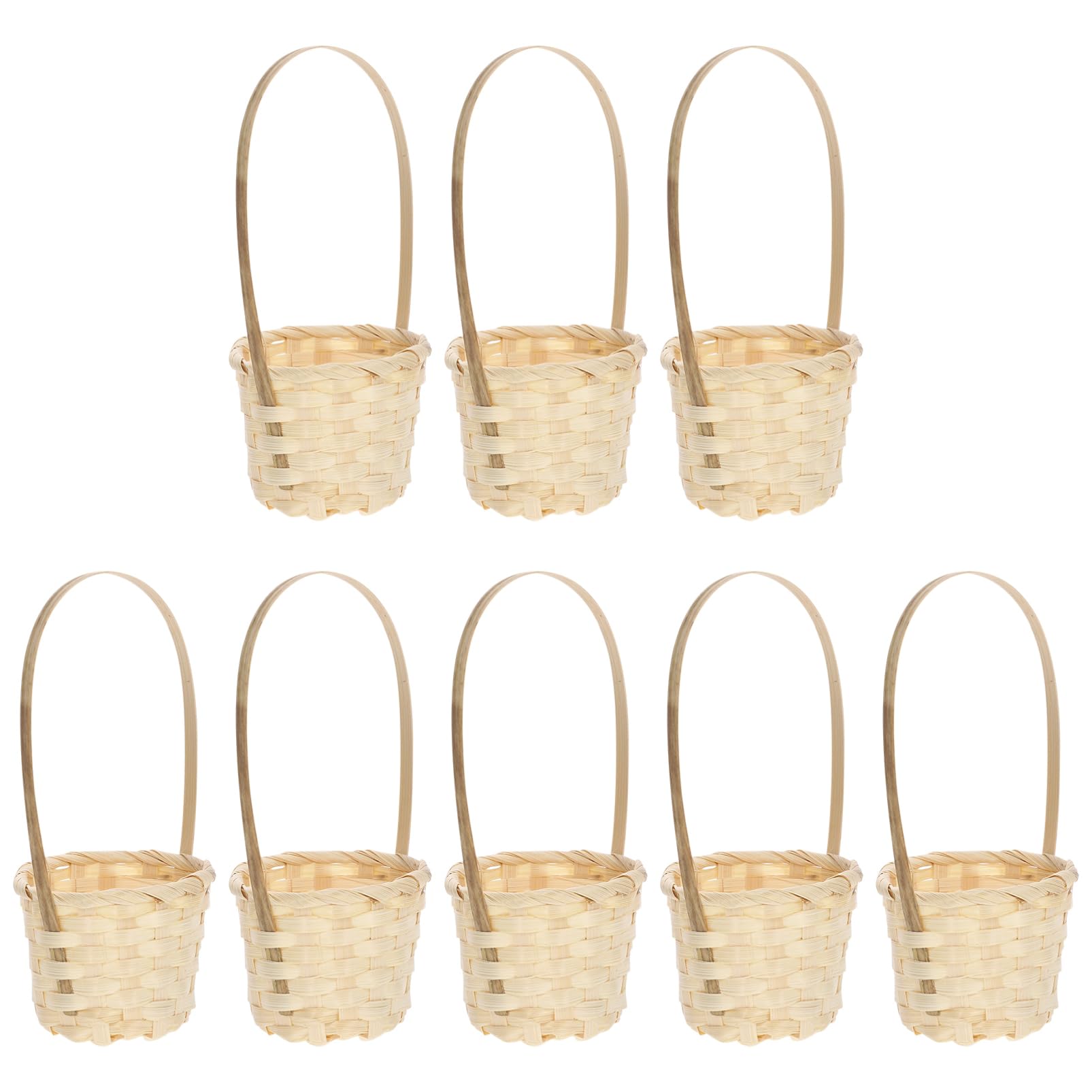 MAGICLULU 8pcs Handwoven Flower Storage Baskets with Handles Made of Bamboo in Khaki, Unique Shape and Modern Farmhouse Style for Fresh and Artificial Flowers, for Picnic and Home