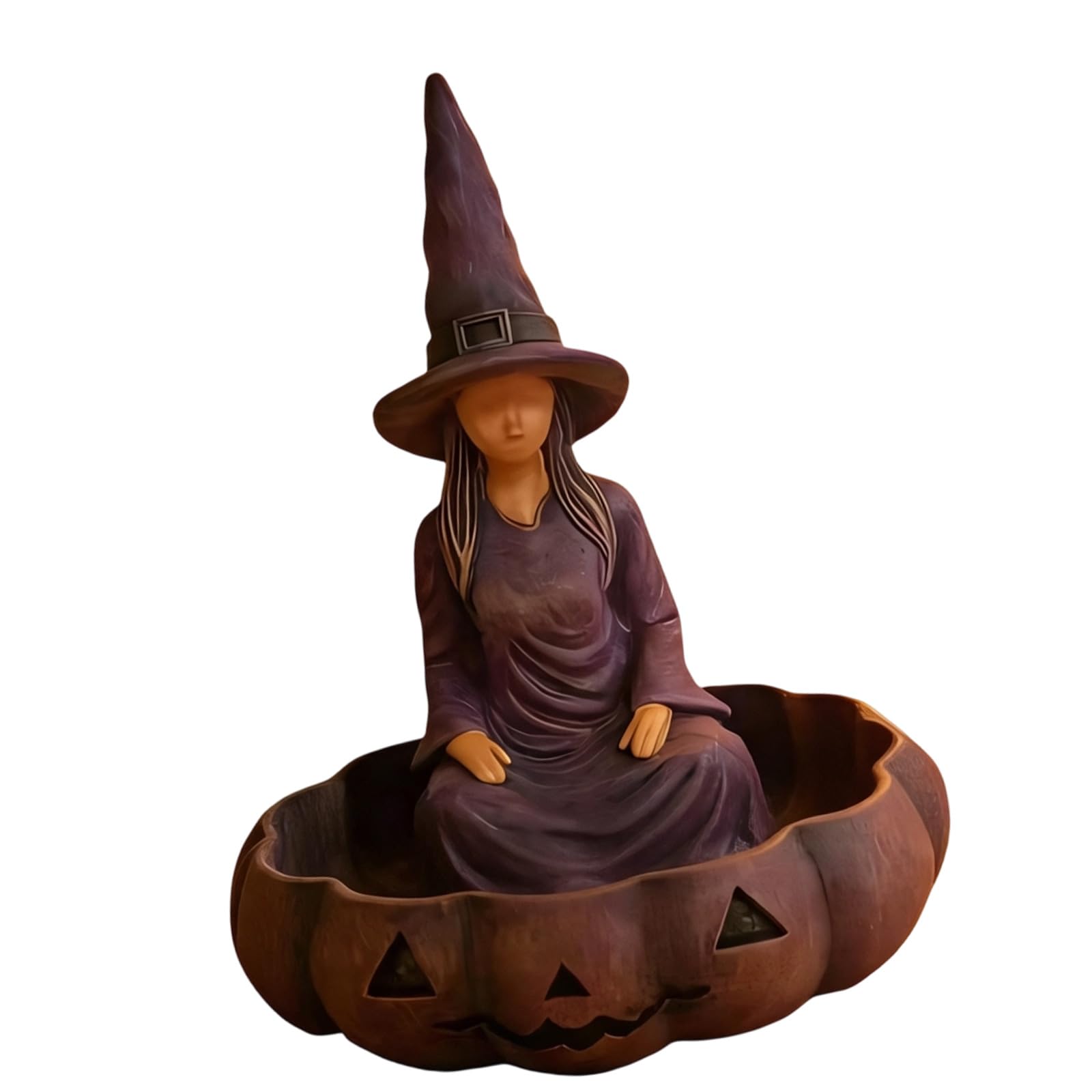 Entryway Catchall Tray Halloween Resin Witch Pumpkin Bowl, Decorative Card Holder, Coffee Console Candy Organizer, Fall Desk Accent Storage Witch Pumpkin Catchall Tray Seasonal Trinket Bowl Halloween