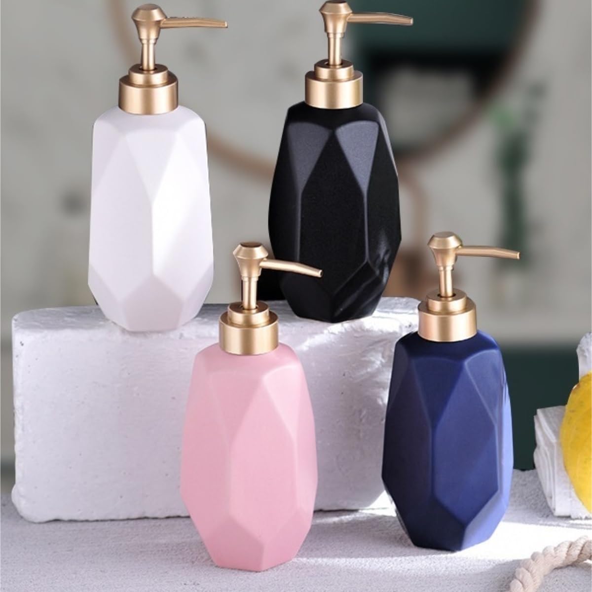 Seifenspender für Handwäsche, Keramik-Lotion mit Pumpe für Badezimmer, Küche, Büro, Seifenflasche, nachfüllbarer Flüssigkeitsbehälter (schwarz)
