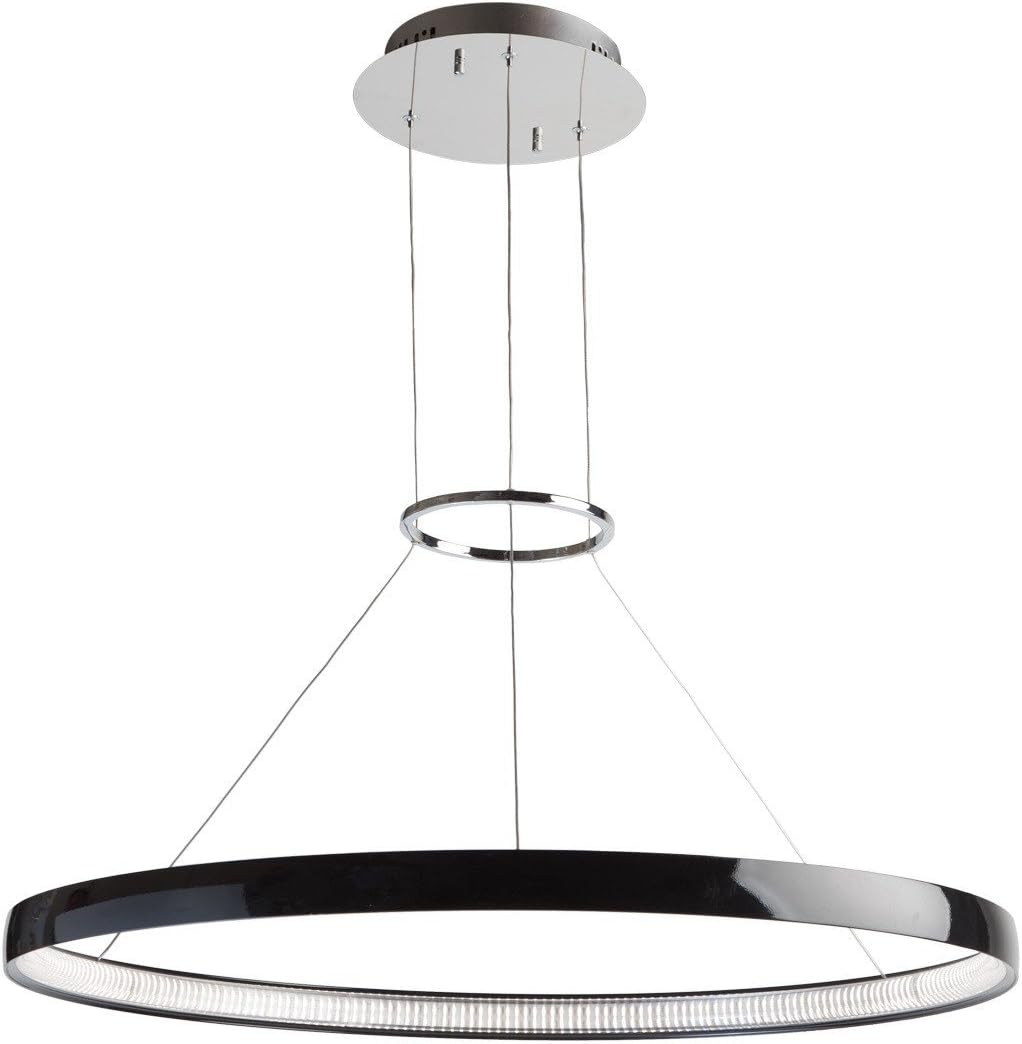 RegenBogen 661010201 Urban Pendant Light Ring Black Metal Colour LED Stripe White Acryl Bright Illumination Factory Style for Techno Design 1 x 40W LED 36 Lm 3 35K