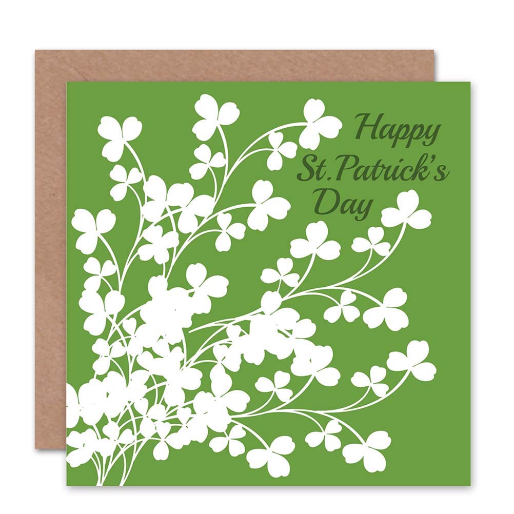 Wee Blue Coo Single Card St Patrick's Day Card - White Shamrock