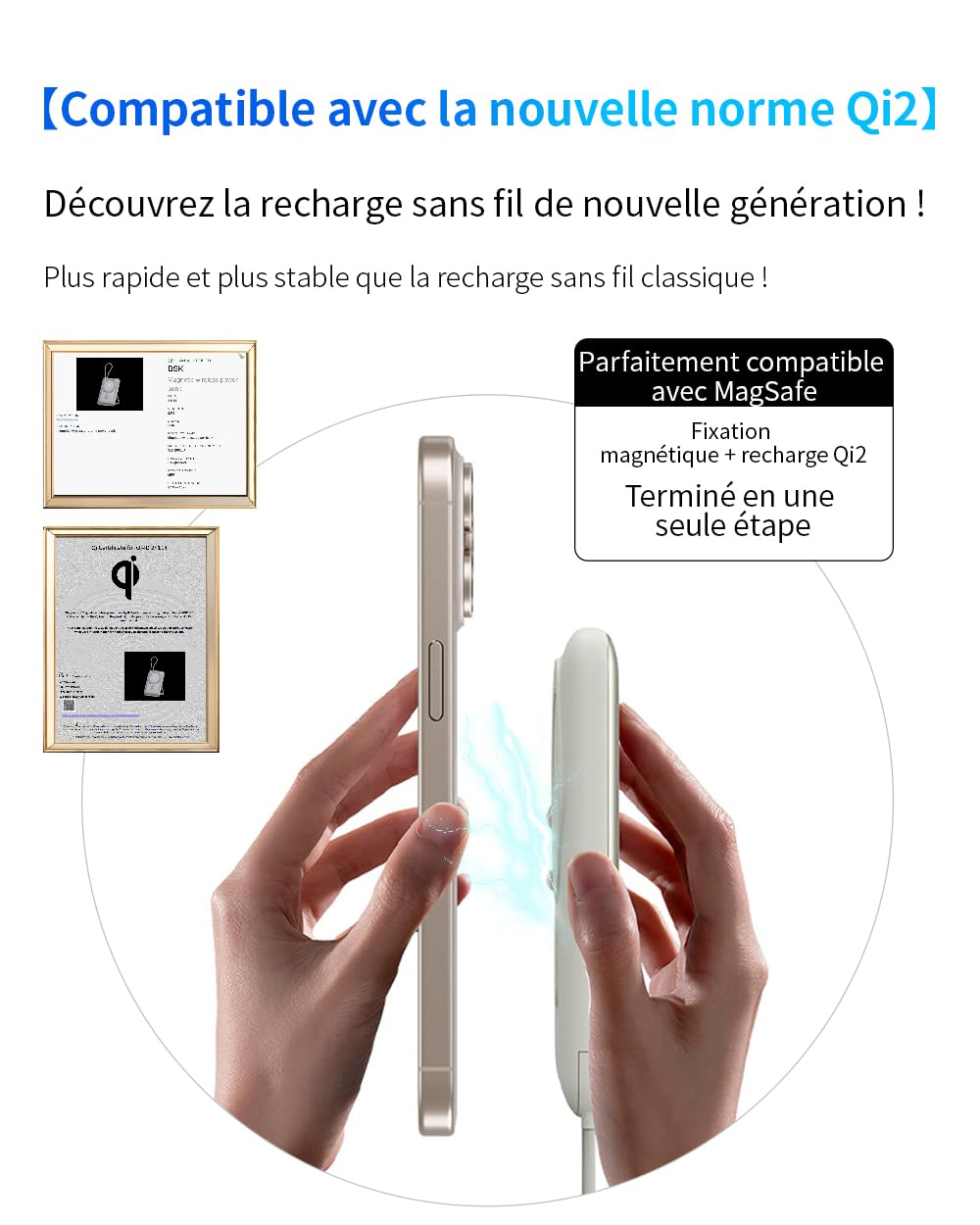 Power Bank Magnétique sans Fil 15000mAh, Support Pliable, Câble Type-C Intégré, Affichage Numérique, Compatible avec Plusieurs Appareils, Batterie Externe Portable(Gris)