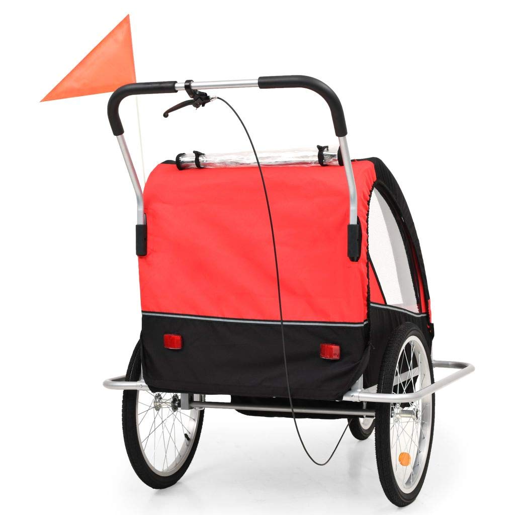 Cochecito y Remolque de Bicicleta para niños 2-en-1 Negro Rojo Remolque Bicicleta niños portaequipajes Bicicleta