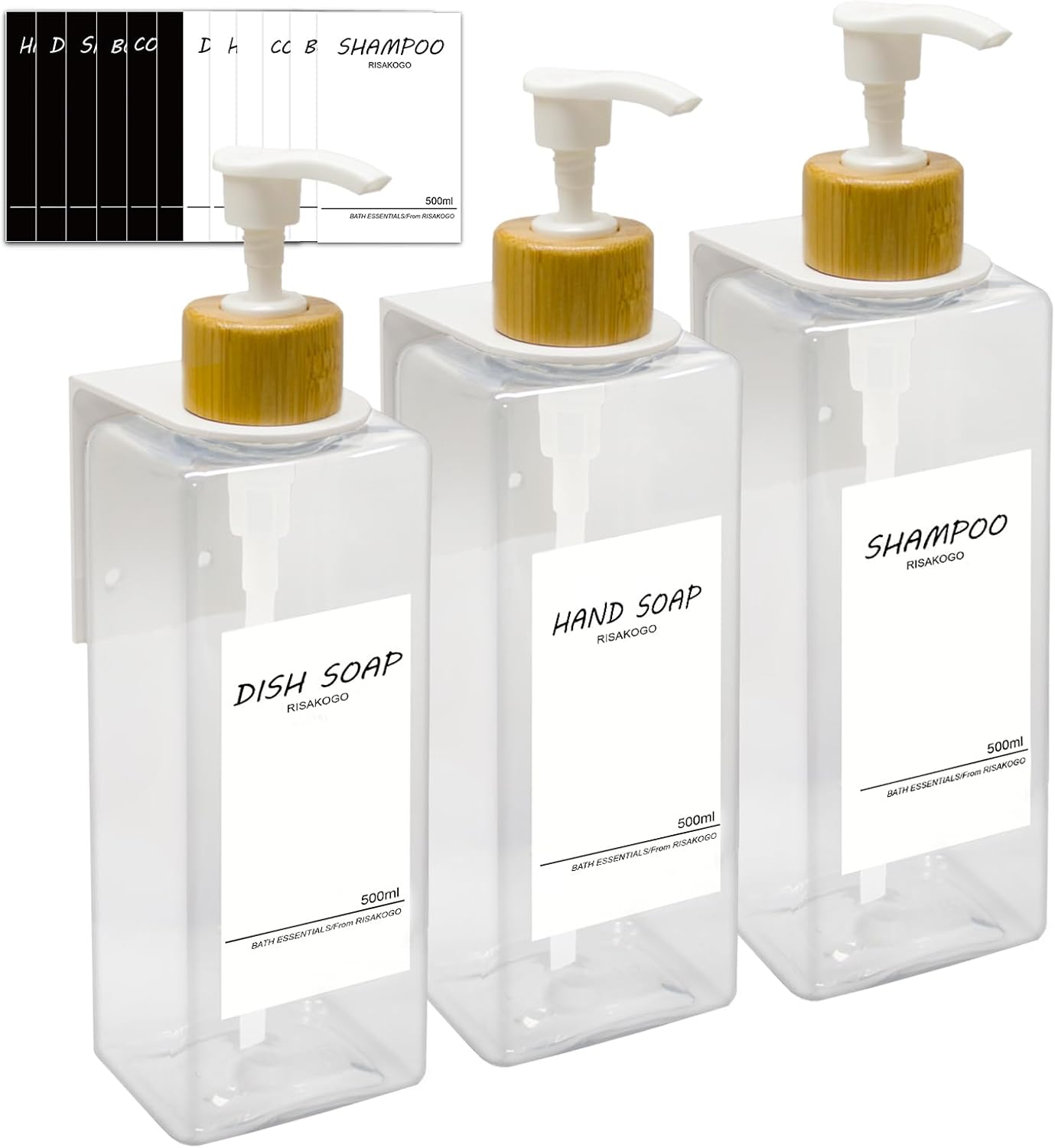 RISAKOGO 3 Pezzi Dispenser Sapone Doccia da Muro 500 ml Dispenser