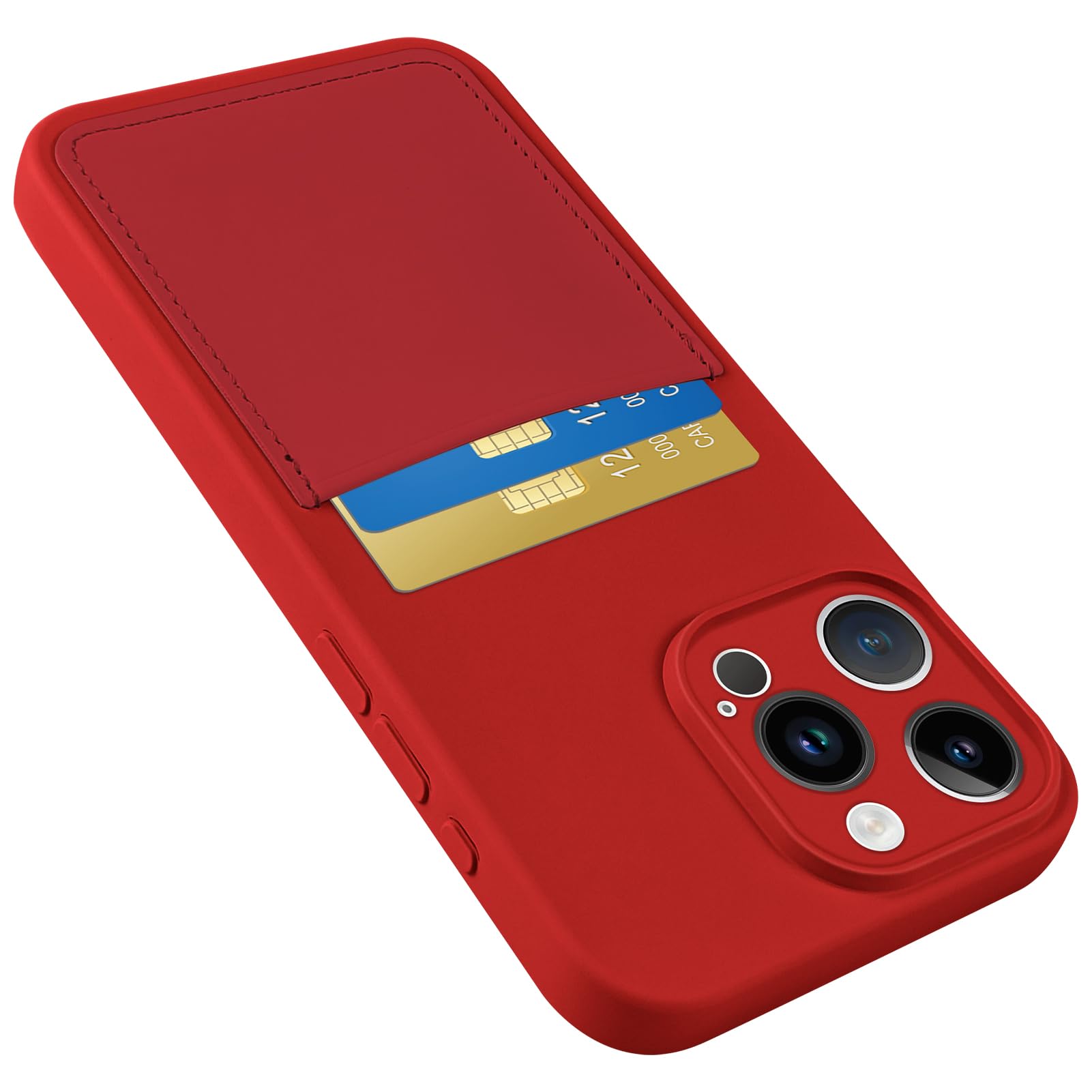 Karrint for iPhone 15 Pro Max Case with Card Holder Soft Liquid Silicone Credit Card ID Slot, Full Camera Scratchproof Shockproof Protective Cover for iPhone 15 Pro Max Wallet Case for Women Men Red