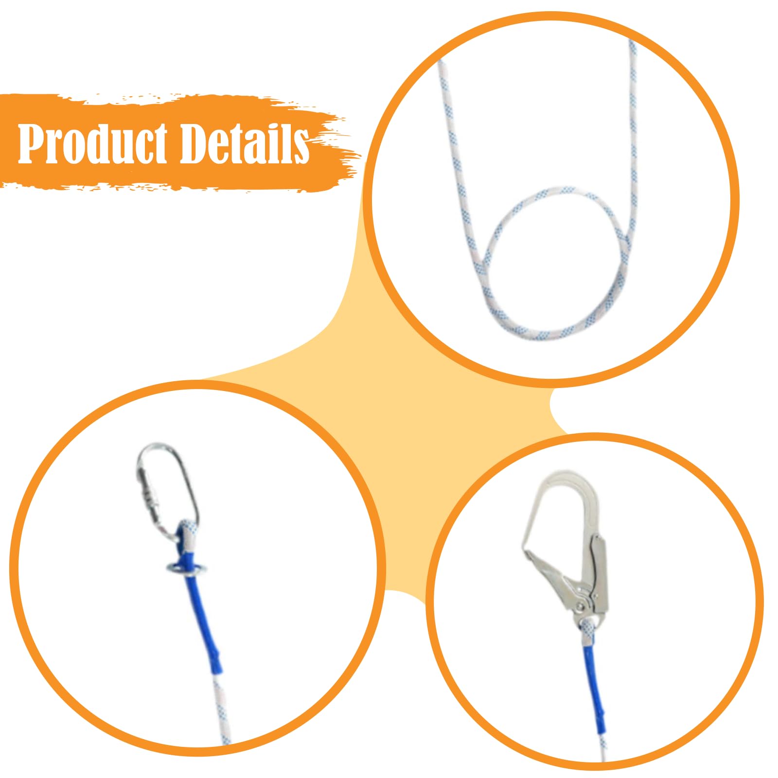 Qianly Lanyard Harnais Sécurité Travail Crochet Corde Outils Escalade Protection Polyester Acier Convient pour Électricien Plein Air Construction Taille1.8m