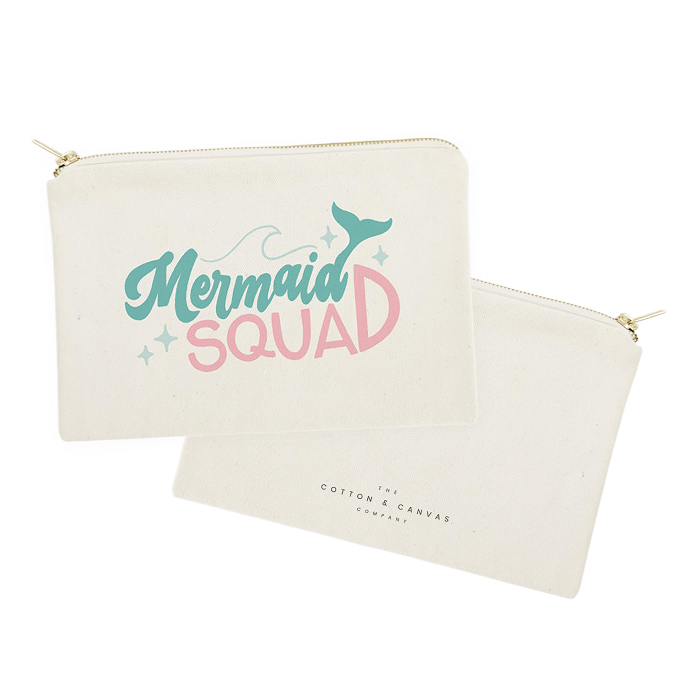 The Cotton & Canvas Co. Mermaid Squad Cotton Canvas Cosmetic Bag, Toiletry Bag and Travel Makeup Pouch, Summer, Beach, Bridesmaid, Gift for Her, Wedding, Vacation