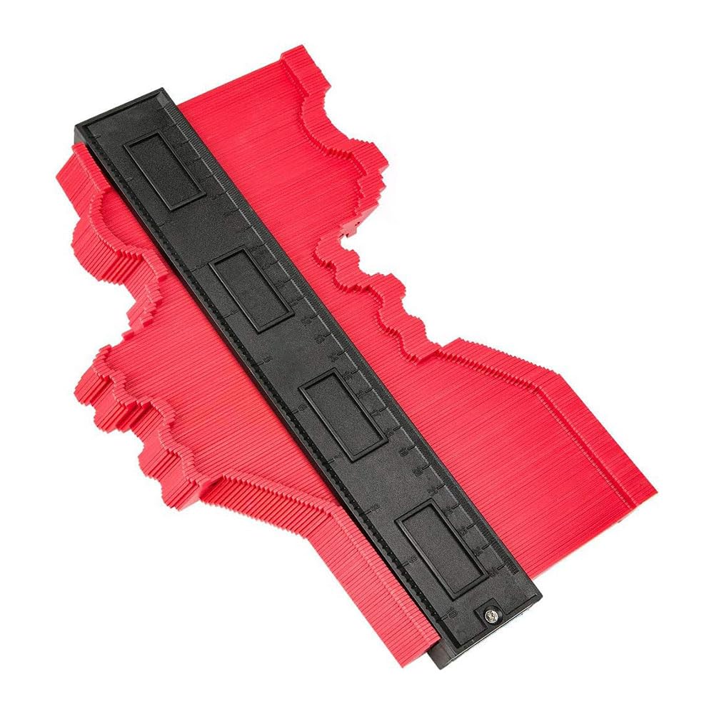 JZS Contour Gauge 10 Inch, Widen Plastic Profile Gauge Duplicator, Precisely Copy Irregular Shapes Wood Template Measuring Tool for Perfect Fit and Easy Cutting,10 Inch Widen-Red