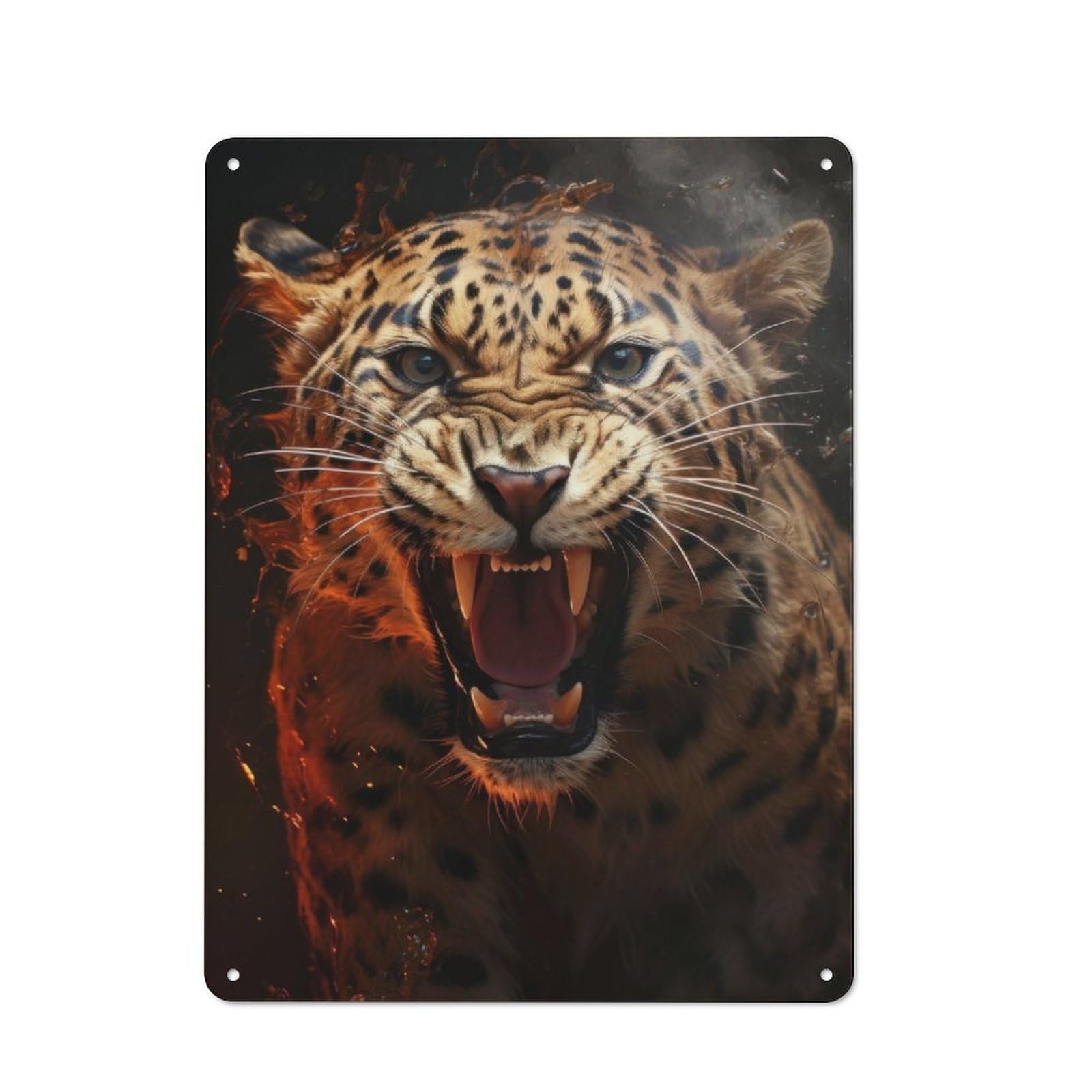 Junmoney Angry Leopard Retro Tin Wall Plaque 40X30cm Featuring For Pub Or Café, New-Space Wall Decor For Pub Decor Enthusiasts