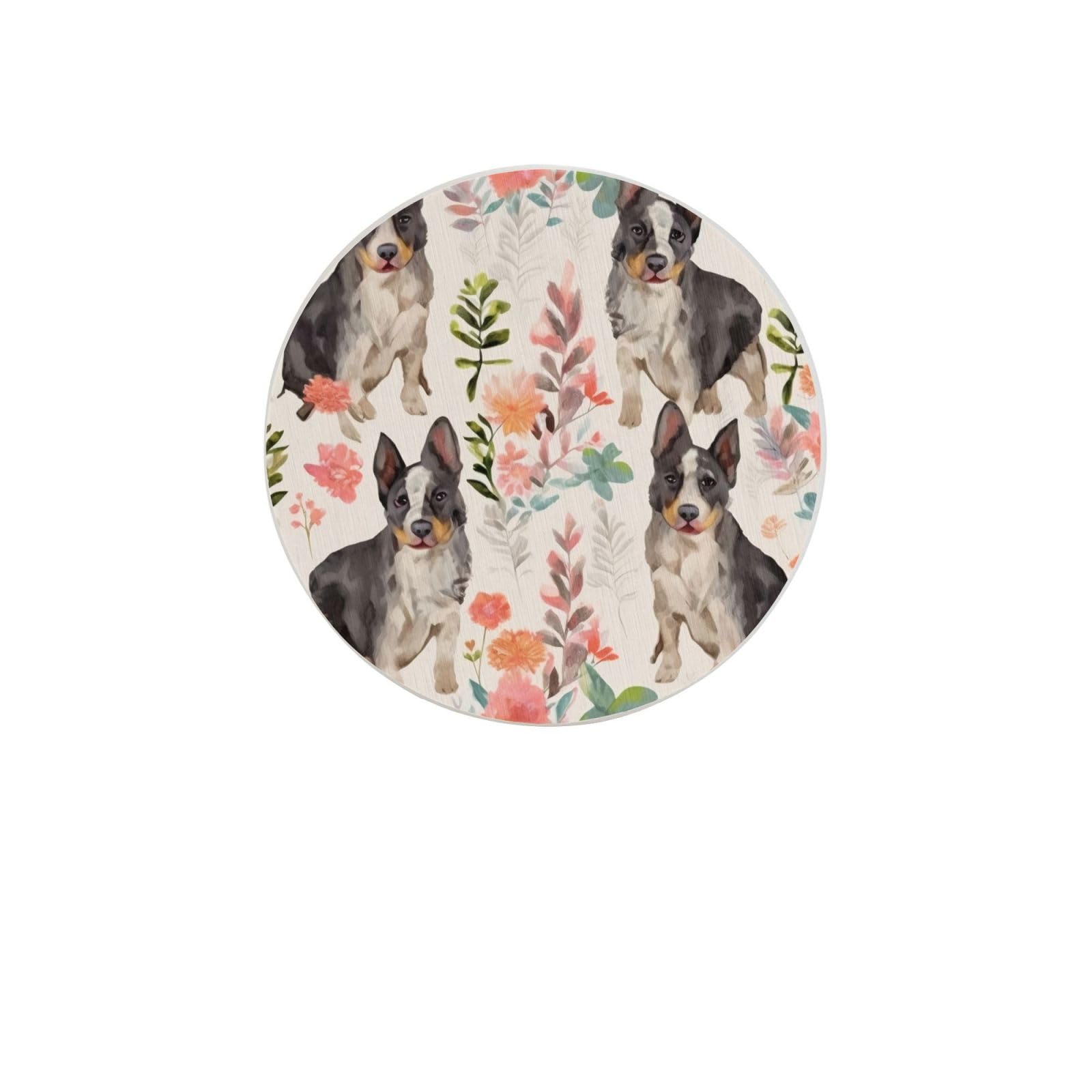 Cattle Dog Florals Absorbent Drink Coasters Diatomaceous Round Coaster 4 Inch Reusable Cup Coasters Set 4pc