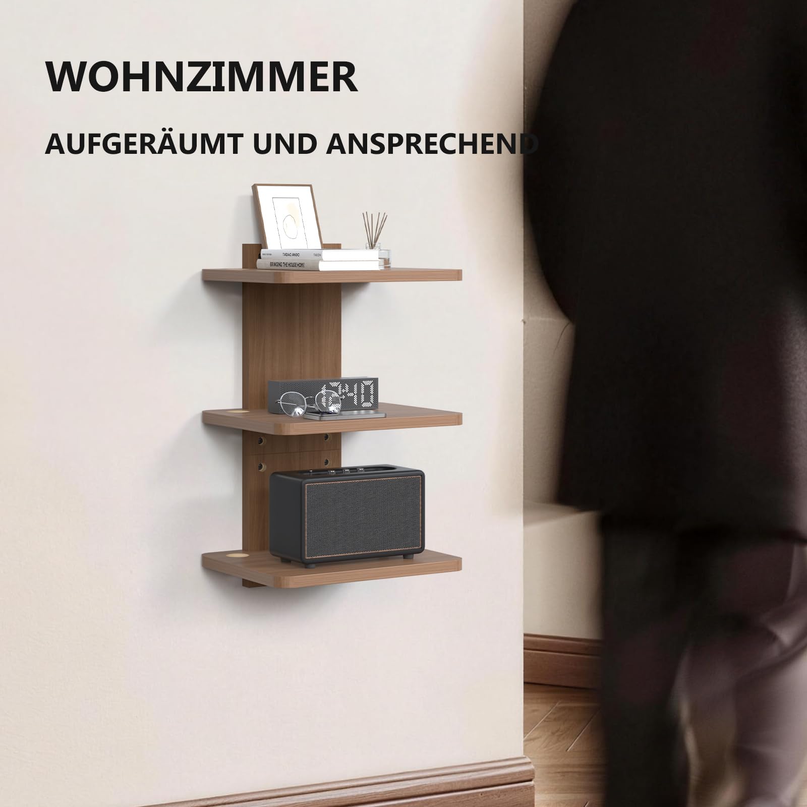 WALI Schwebende Entertainment-Center-Regale, halten bis zu 10 kg, TV-Regal mit verstärktem Holz für DVD-Player, Kabelboxen, Spielekonsolen, TV-Zubehör (CS303N), 3 Regal | Projektorregal für Router, Spielekonsolen, Kabelboxen, Wandhalterungsregale bis 10 k