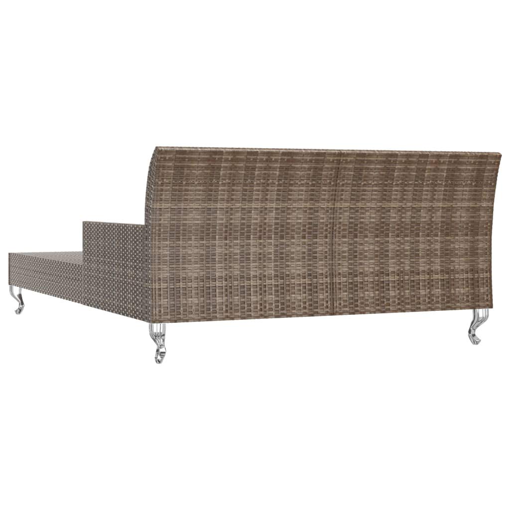 Tumbona para 2 personas de polirratán marrón con cojines, 200 x 132 cm, cama de jardín con mesas auxiliares, cama de exterior para terraza, piscina y balcón, isla de relax para tomar el sol y