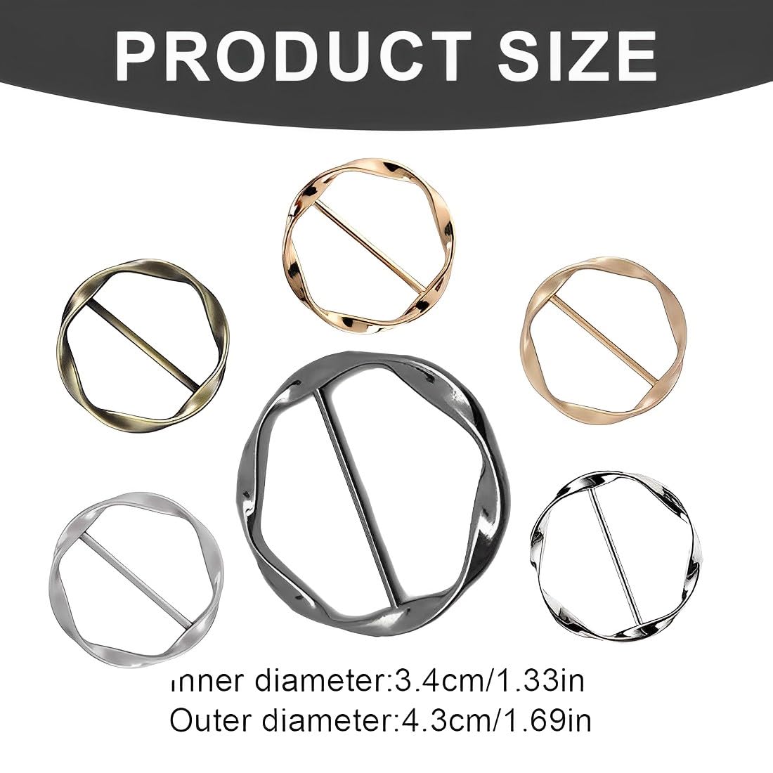 6 pièces boucle de ceinture en métal pour femme, T-shirt clip, boucle, anneau foulard en soie, ourlet nœud chemise pince à cravate, boucles et fermoirs pour filles
